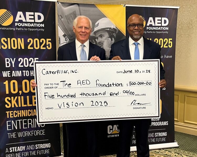 Caterpillar Inc. Donates $500,000 to Associated Equipment Distributor Foundation’s Vision 2025 Campaign