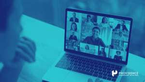 A hybrid team collaborating through video calls and digital tools while maintaining a strong company culture.