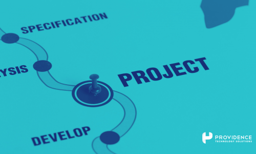 A project timeline with scope boundaries marked and stakeholders reviewing the plan.